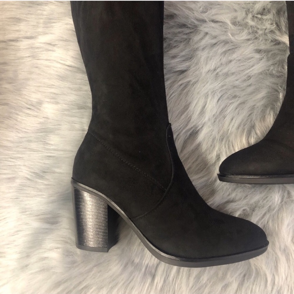 Black Over The Knee Boots, Chunky Heel - Picture 5 of 7